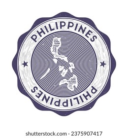 Philippines seal. Country round logo with shape of Philippines and country name in multiple languages wordcloud. Artistic emblem. Awesome vector illustration.
