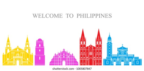 Philippines set. Isolated Philippines architecture on white background