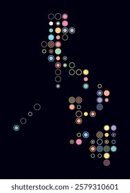 Philippines, shape of the country build of colored cells. Digital style map of the Philippines on dark background. Large size circle blocks. Awesome vector illustration.