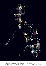 Philippines, shape of the country built of colored cells. Digital style map of the Philippines on dark background. Small size circle blocks. Plain vector illustration.