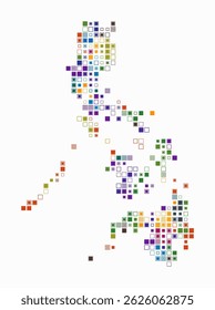 Philippines, shape of the country built of colored cells. Digital style map of the Philippines on a white background. Small size square blocks. Vibrant vector illustration.