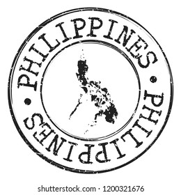 Philippines Silhouette Map. Postal Passport Stamp Round Vector Icon.