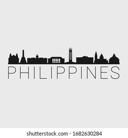 Philippines Skyline Silhouette City. Design Vector. Famous Monuments Tourism Travel. Buildings Tour Landmark.