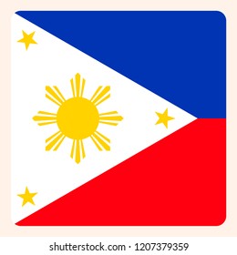 Botón de bandera cuadrada de Filipinas, señal de comunicación en medios sociales, icono comercial.