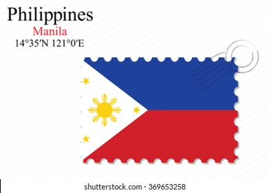 philippines stamp design over stripy background, abstract vector art illustration, image contains transparency