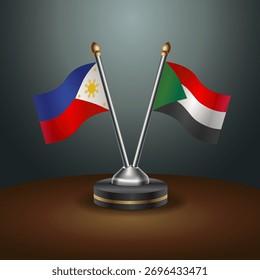 Philippines and Sudan table flags relation  with gradient backgrund. Vector Illustration