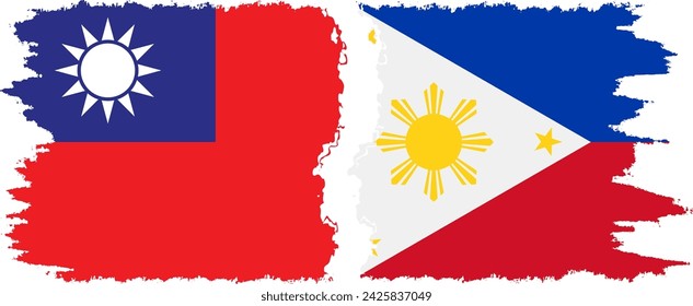 Philippines and Taiwan grunge flags connection, vector