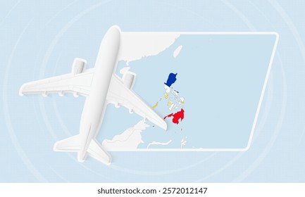 Philippines Travel Illustration with Plane and National Flag. Ideal for travel agencies, promotional materials, or geographic content related to Philippines.