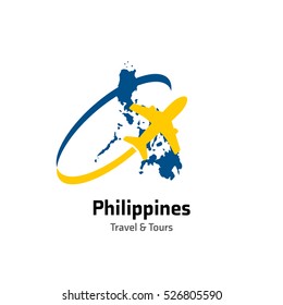 Philippines Travel and Tours logo. Vector travel company logo design - Country map Leisure travel logo template. Tourism emblem, leisure center - vector illustration