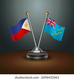 Philippines and Tuvalu table flags relation  with gradient backgrund. Vector Illustration