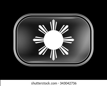 Philippines Variant Flag. Rectangular Shape with Rounded Corners. This Flag is One of a Series of Glass Buttons