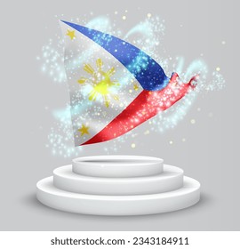 Philippines, vector 3d flag on the podium surrounded by a whirlwind of magical radiance