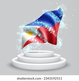 Philippines, vector 3d flag on the podium surrounded by a whirlwind of magical radiance