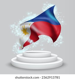 Philippines, vector 3d flag on the podium surrounded by a whirlwind of magical radiance