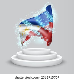Philippines, vector 3d flag on the podium surrounded by a whirlwind of magical radiance