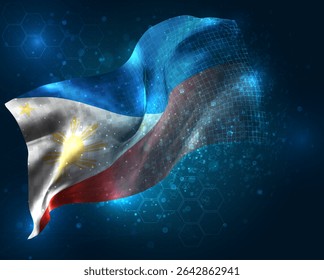Philippines, vector 3d flag virtual triangular polygons on a blue background