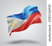 Philippines, vector 3d flag with waves on a white background