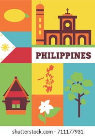 philippines vector flat illustration icon set travel background