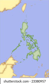 Philippines, vector map, with borders of surrounding countries. 5 named layers, fully editable.