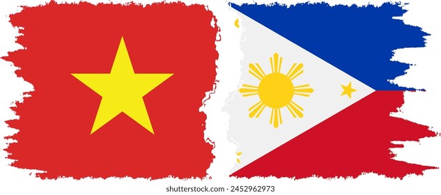 Philippines and Vietnam grunge flags connection, vector