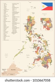 Philippines - vintage map and flag - High Detailed Vector Illustration