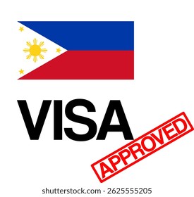 Conceito de aprovação de visto das Filipinas com bandeira filipina e carimbo vermelho aprovado em um fundo neutro,