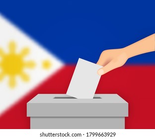 Philippines vote election banner background. Ballot Box with blurred flag