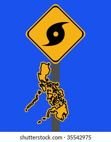 Señal de advertencia de Filipinas con símbolo de tifón en ilustración azul