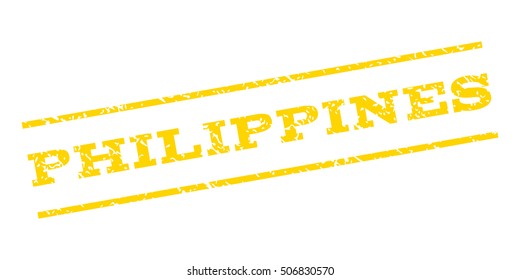 Philippines watermark stamp. Text caption between parallel lines with grunge design style. Rubber seal stamp with dirty texture. Vector yellow color ink imprint on a white background.