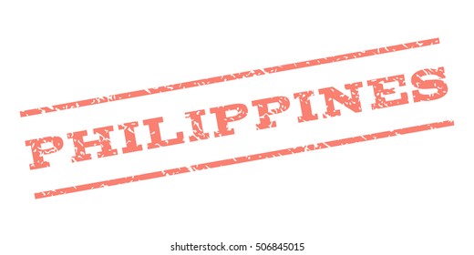 Philippines watermark stamp. Text caption between parallel lines with grunge design style. Rubber seal stamp with dust texture. Vector salmon color ink imprint on a white background.