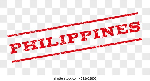 Philippines watermark stamp. Text tag between parallel lines with grunge design style. Rubber seal stamp with unclean texture. Vector red color ink imprint on a chess transparent background.