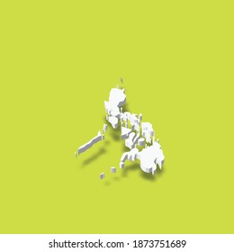 Philippines - white 3D silhouette map of country area with dropped shadow on green background. Simple flat vector illustration.