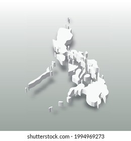 Philippines - white 3D silhouette map of country area with dropped shadow on grey background. Simple flat vector illustration