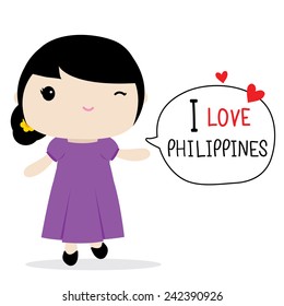Philippines Women National Dress Cartoon Vector