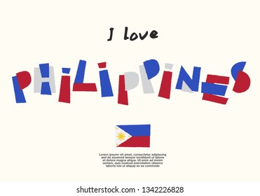 Philippines : World Flag with fun geometrical alphabets : Vector Illustration 