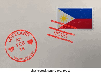 PhilippinesPostage stamp envelope with Philippines flag and Valentine s Day stamps, vector