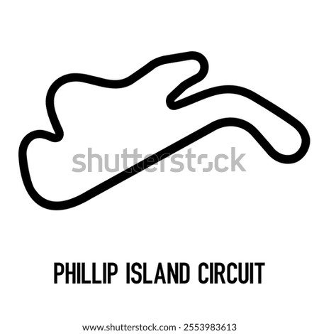 Phillip Island Circuit Vector. Circuit Race Track Illustration with Editable Stroke. Stock Vector.