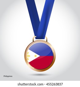 Phillipines Flag in Bronze Medal. Vector Illustration. RIO Olympic Game Bronze Medal. Vector Illustration