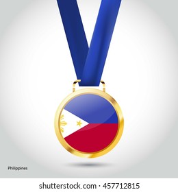 Phillipines Flag in gold Medal. Vector Illustration. RIO Olympic Game gold Medal. Vector Illustration