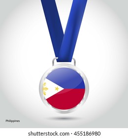 Phillipines Flag in Silver Medal. Vector Illustration. RIO Olympic Game silver Medal. Vector Illustration