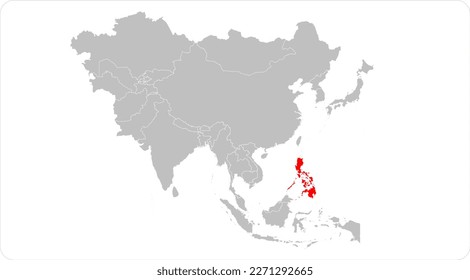 Phillipines red highlighted in full map of ASIA, flat design illustration vector