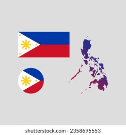 Phillippines national map and flag vectors set....