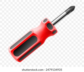 Phillips screwdriver isolated on transparent background. Black and yellow short screwdrivers. Metal tool for Home Repairs and Mechanical Work. Realistic 3d vector illustration.