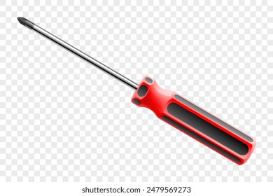 Phillips screwdriver isolated on transparent background. Black and yellow short screwdrivers. Metal tool for Home Repairs and Mechanical Work. Realistic 3d vector illustration.