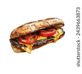 philly cheese steak vector illustration in watercolour style