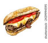 
philly cheese steak vector illustration in watercolour style