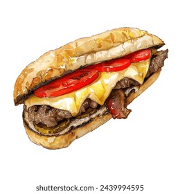 
Philly Käse Steak Vektor-Illustration im Aquarell-Stil