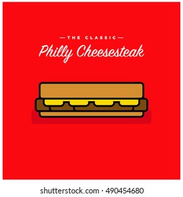 Philly Cheesesteak (Line Art Vector Illustration In Flat Style Design)