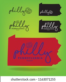 Philly Pennsylvania With Map, Vector Eps 10.