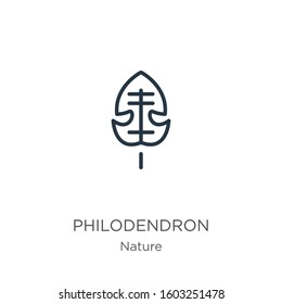 Philodendron icon. Thin linear philodendron outline icon isolated on white background from nature collection. Line vector sign, symbol for web and mobile